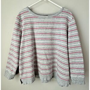 Talbots Plus Sweatshirt Womens 2X Gray Pink White Stripes Super Soft Cozy